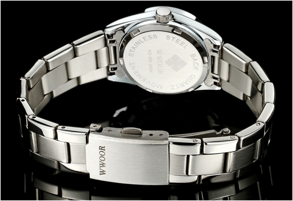 WWOOR Fashion Classy Women Stainless Steel Date Round Dial Quartz Wrist Watch