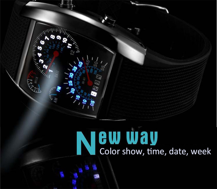 Rubber Band LED Car Watch / Table with Blue Light Display Time Arch Shaped