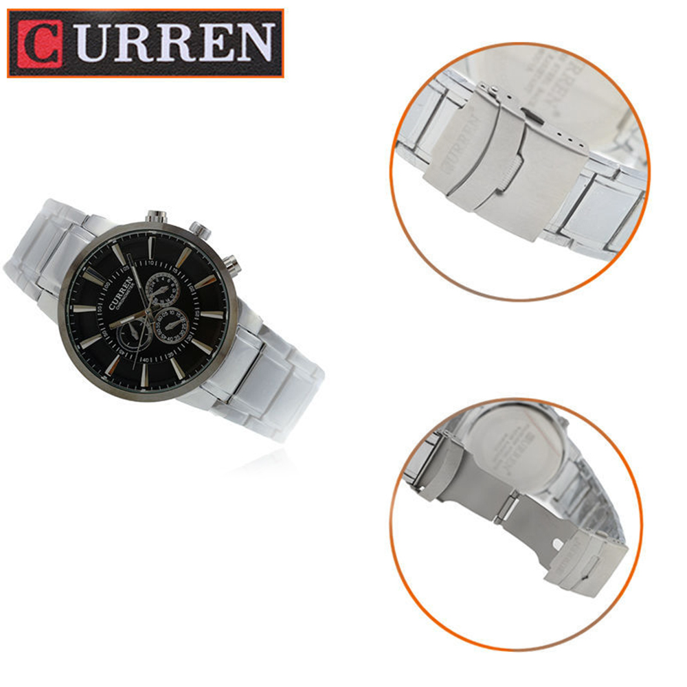 CURREN 8001 Men Steel Quartz Watch with Big Dial Decorating Three Small Sub-dials