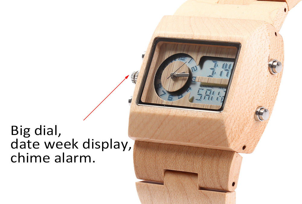 BEWELL ZS-W021A Bamboo Wooden Men Quartz Watch with Double Movement Luminous Display
