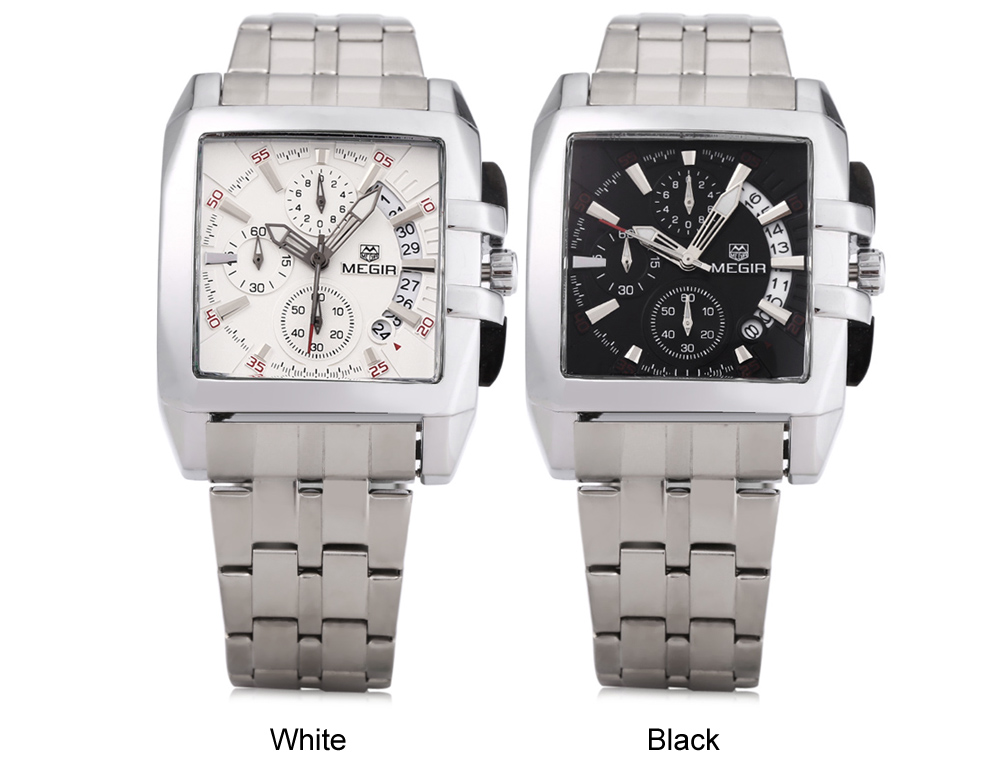 MEGIR M2018 Men Square Dial Quartz Watch Chronograph Water Resistance Calendar Wristwatch