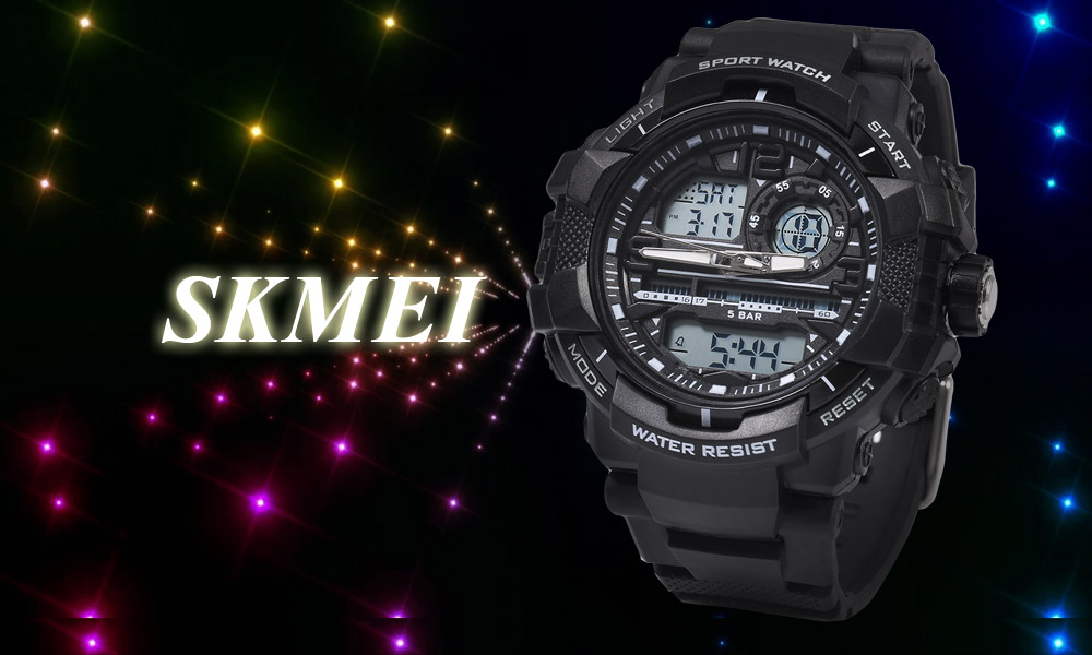 SKMEI 1164 Dual Movt Quartz Watch Calendar Chronograph Two Time Zones Display LED Digital Sport Wristwatch