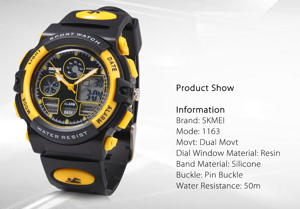 SKMEI 1163 Dual Movt Quartz Watch Calendar Chronograph Display LED Luminous Pointer Digital Sport Wristwatch