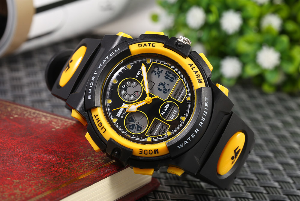 SKMEI 1163 Dual Movt Quartz Watch Calendar Chronograph Display LED Luminous Pointer Digital Sport Wristwatch