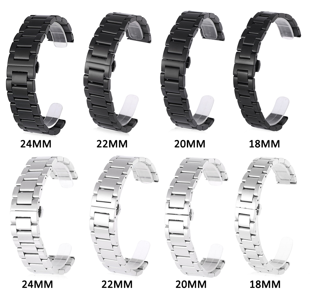 22MM Stainless Steel Glazed Watch Band Butterfly Clasp Wristband