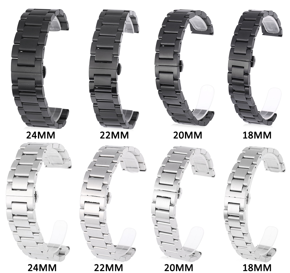 22MM Stainless Steel Matte Watch Band Butterfly Clasp Strap