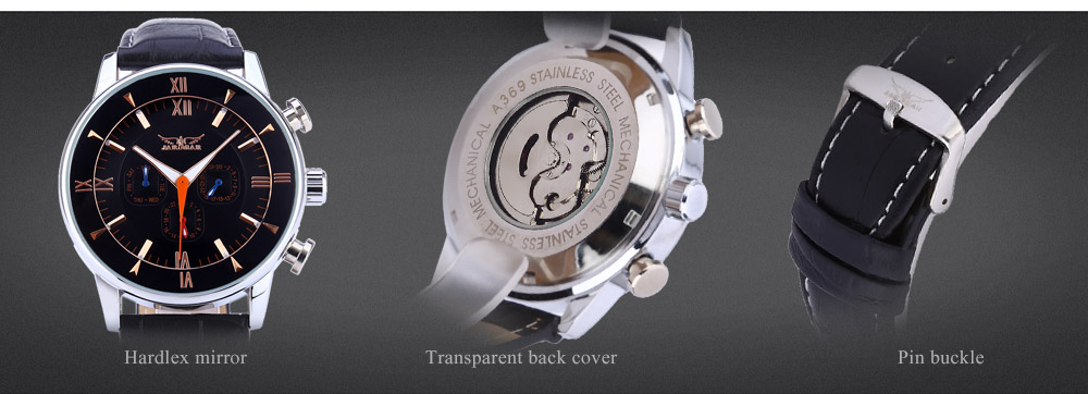 JARAGAR F120550 Men Auto Mechanical Watch Date Day 24 Hours Display Luminous Pointer Wristwatch