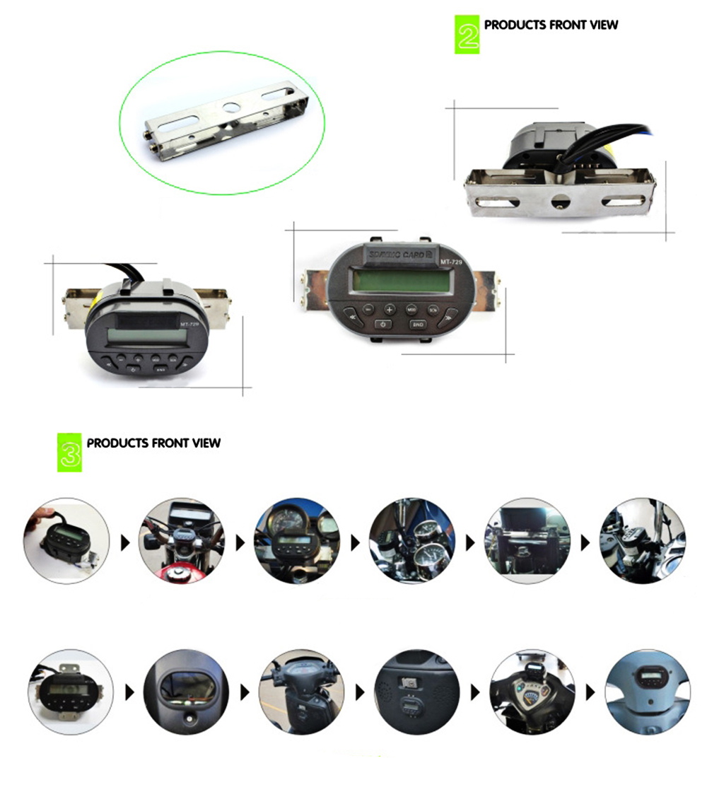 MT729 Water Resistant Motorcycle Handlebar Audio Remote Control MP3 Player FM Radio Support SD MMC Card
