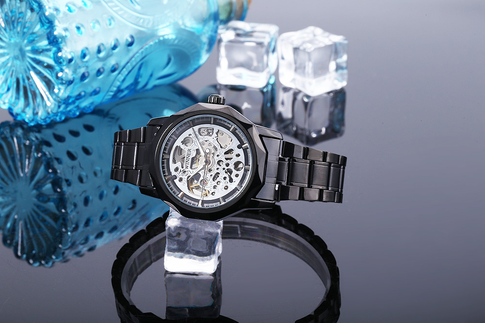 WINNER U8061 Men Auto Mechanical Watch Luminous Hollow-out Dial Wristwatch
