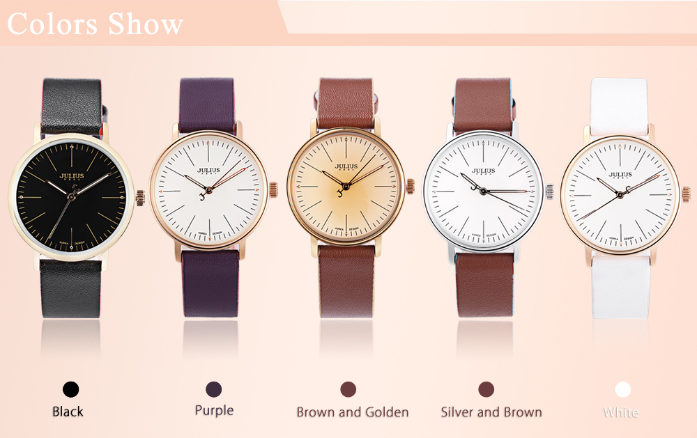 JULIUS JA - 814L Women Quartz Watch Luminous Pointer Genuine Leather Strap Wristwatch