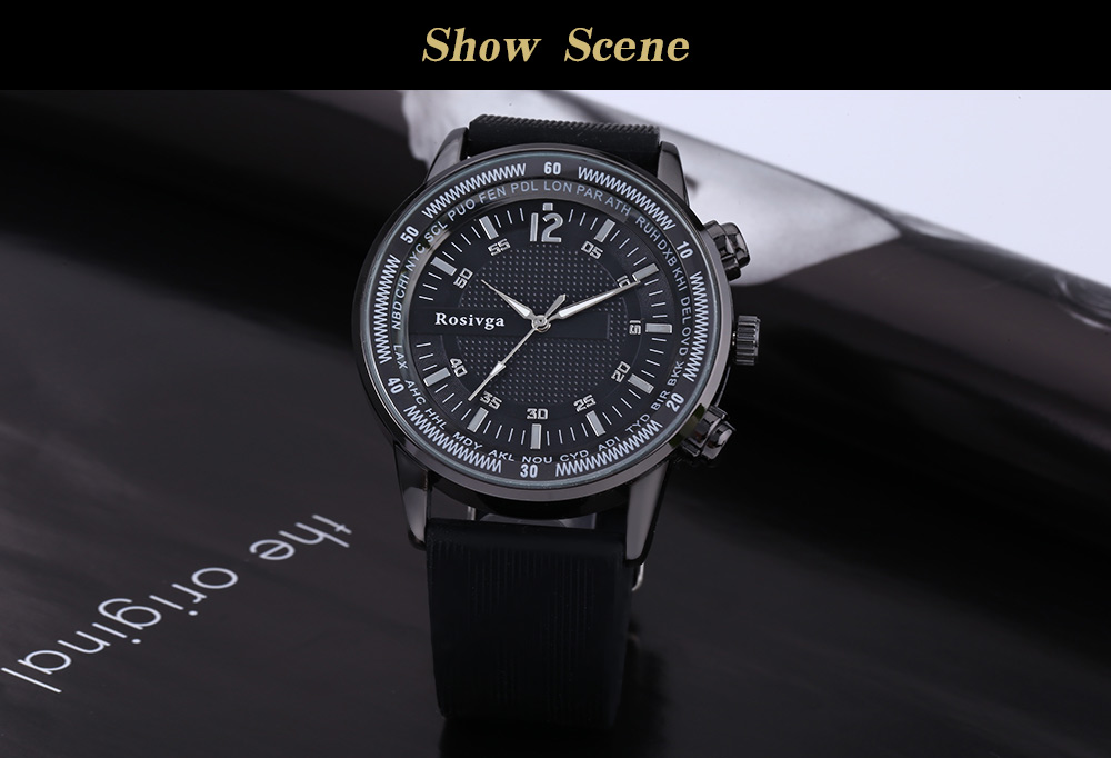 Rosivga 1357 Male Quartz Watch Silicone Band Large Dial Wristwatch