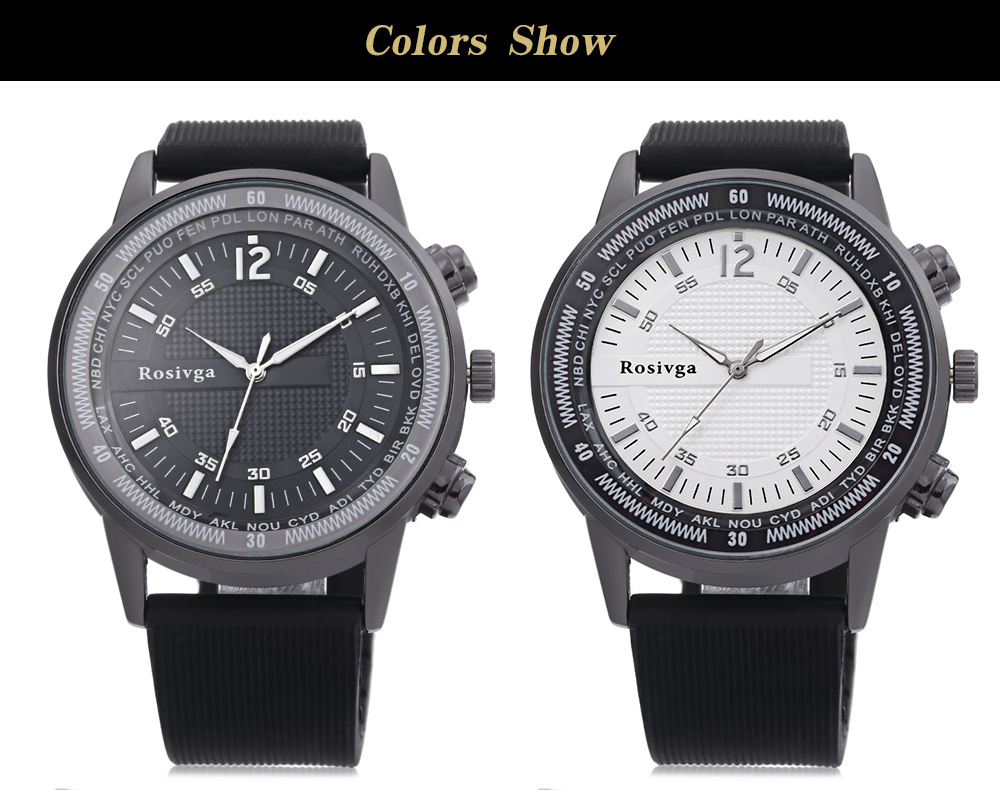 Rosivga 1357 Male Quartz Watch Silicone Band Large Dial Wristwatch