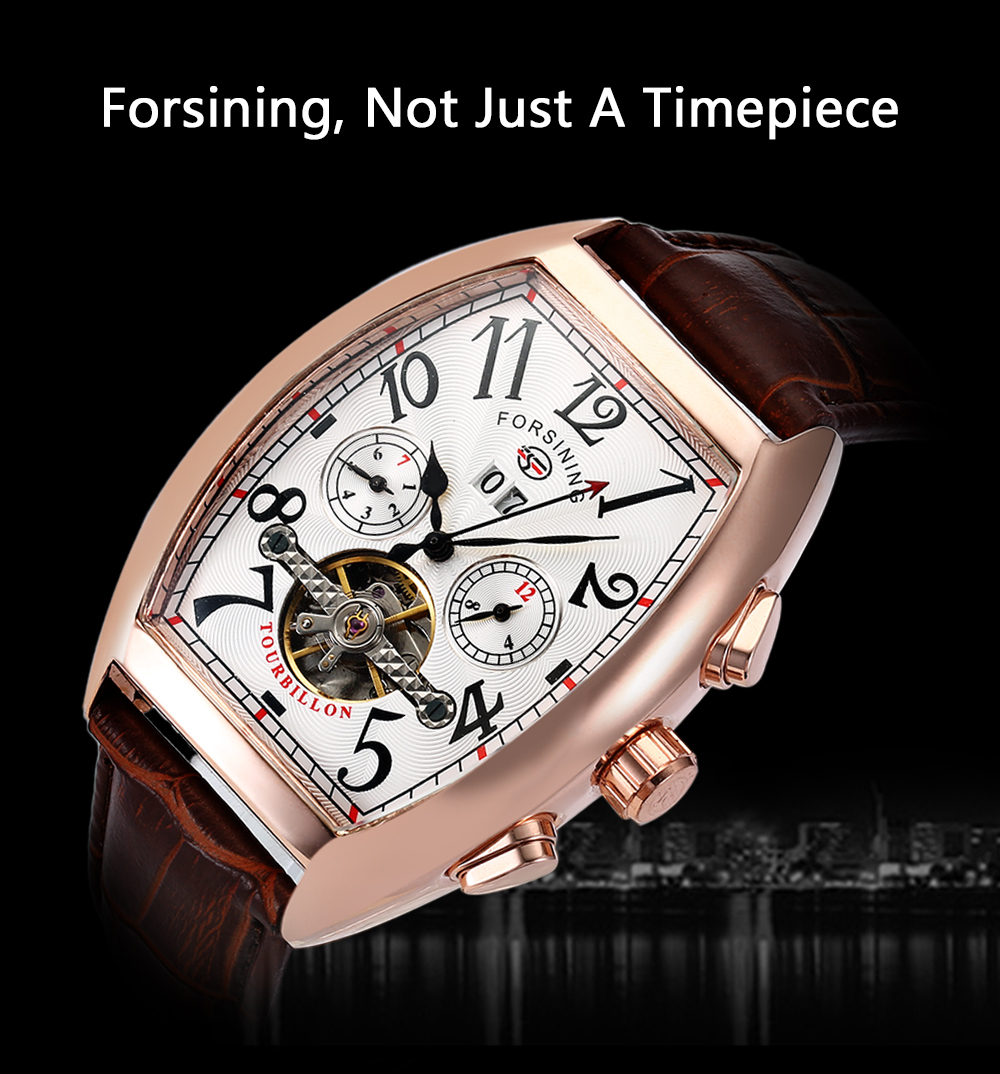 Forsining F201672801 Male Auto Mechanical Watch Tourbillon Date Day Month Display Wristwatch