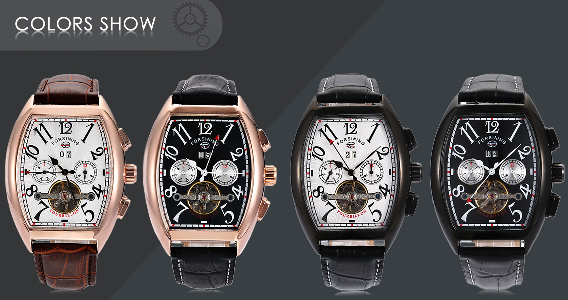 Forsining F201672801 Male Auto Mechanical Watch Tourbillon Date Day Month Display Wristwatch