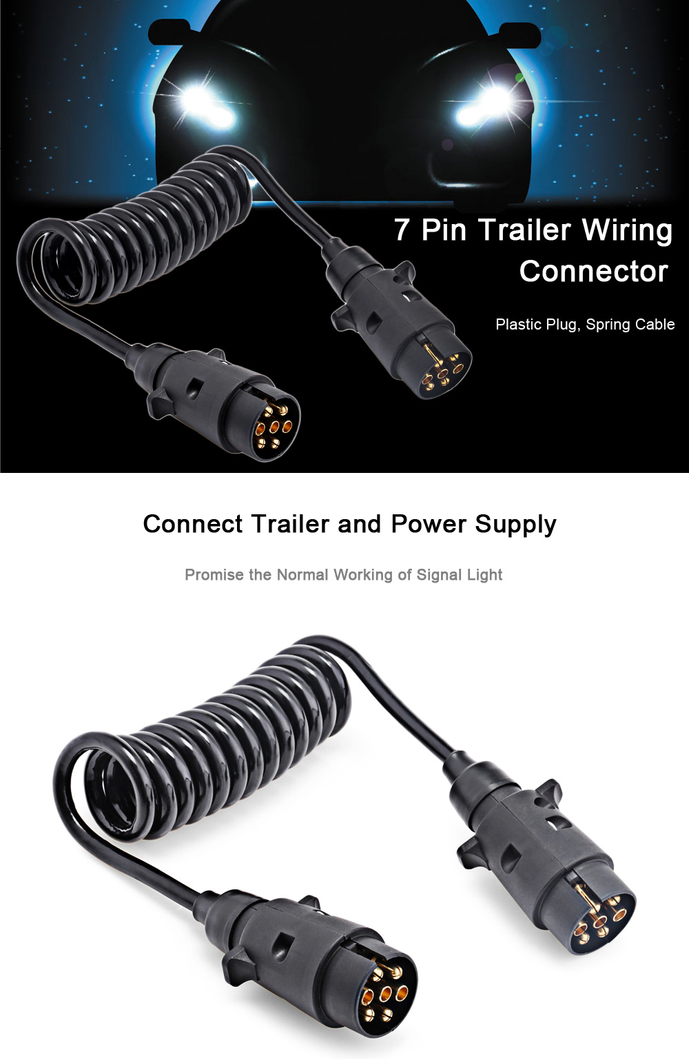T23489 7 Pin Trailer Wiring Connector N-type Plastic Plug 150CM Spring Cable for European Vehicle