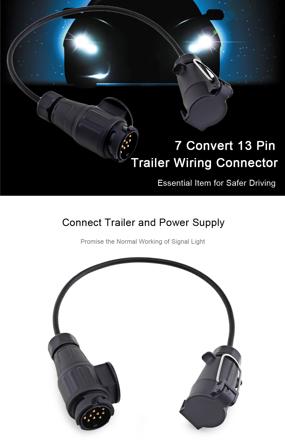 T22468 7 Convert 13 Pin Trailer Wiring Connector N-type Plastic Plug 40CM Extension Cable Diagnostic Tool