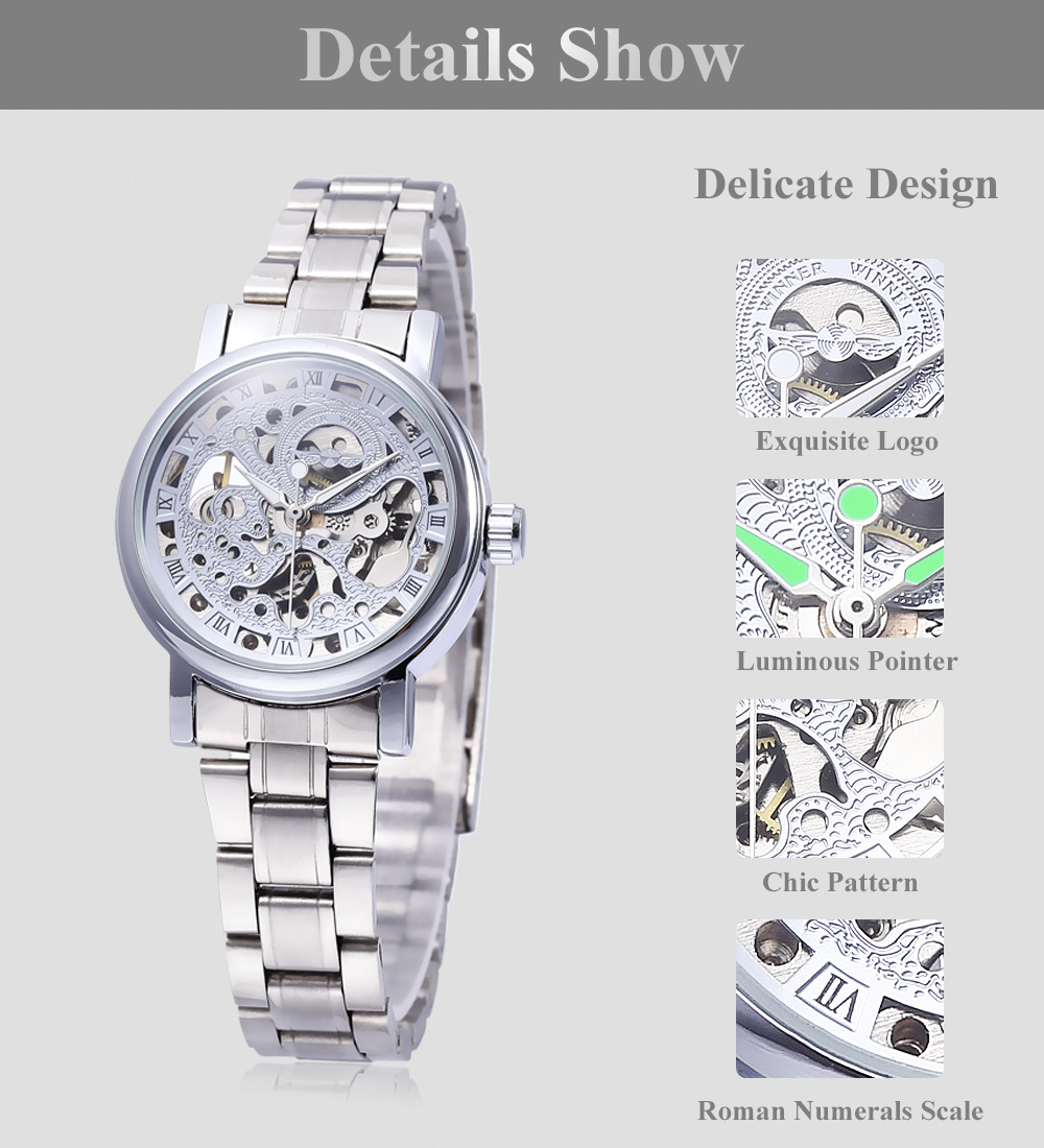 Winner F120524 Female Auto Mechanical Watch Luminous Hollow Back Cover Wristwatch