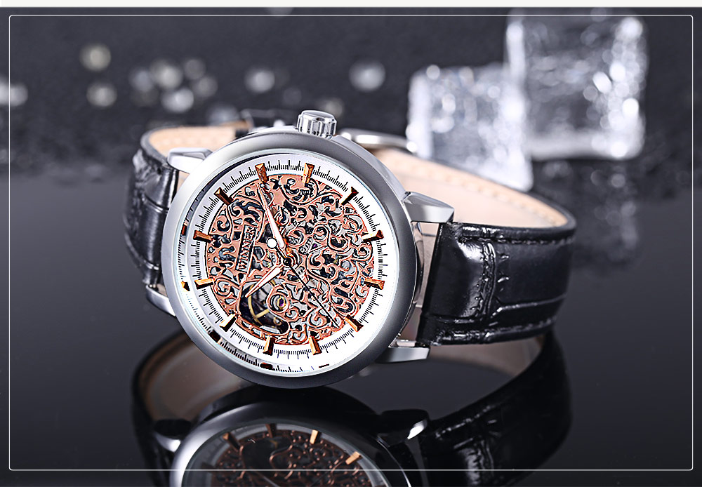 WINNER W09 - 1 Men Auto Mechanical Watch Exquisite Hollow Pattern Luminous Dial Wristwatch
