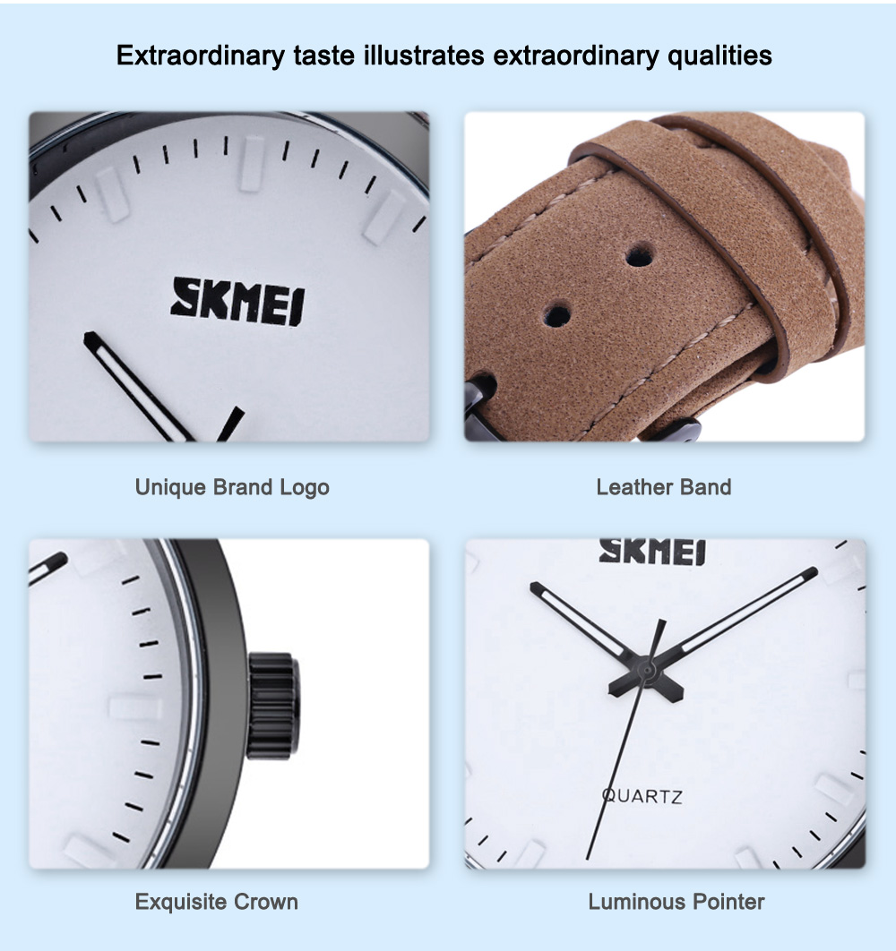 SKMEI 1196 Male Quartz Watch Leather Band 3ATM Luminous Wristwatch