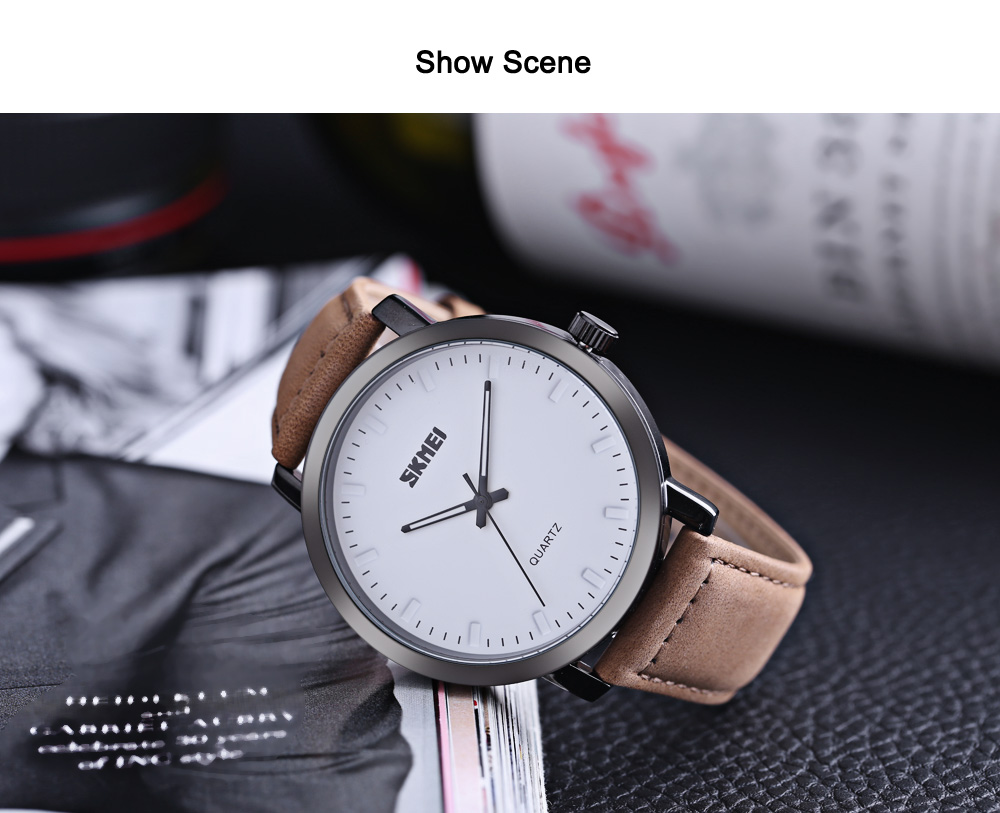 SKMEI 1196 Male Quartz Watch Leather Band 3ATM Luminous Wristwatch