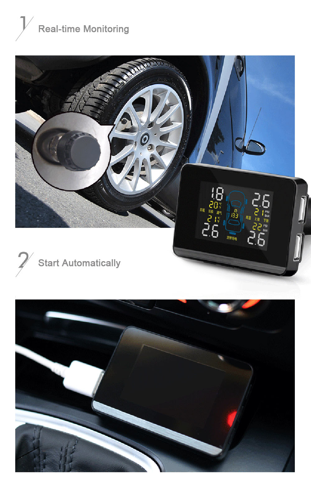 D6 - WI Car Wireless Tire Pressure Monitoring System Temperature Alarm