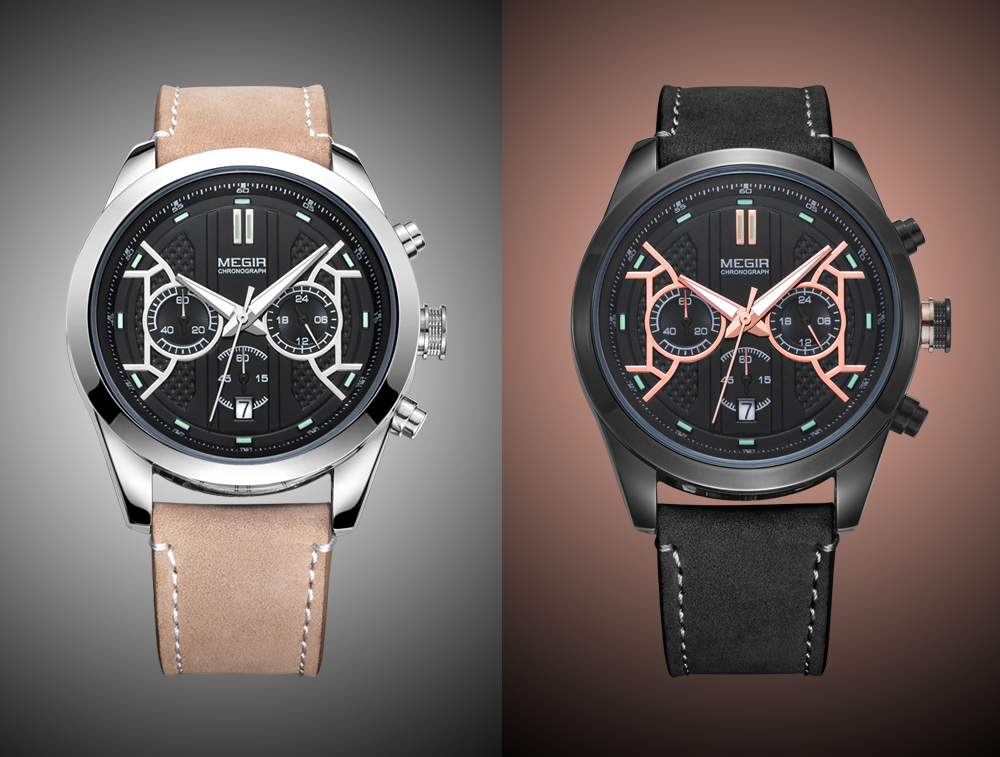 MEGIR 3016 Male Quartz Watch Chronograph 24 Hours Display Wristwatch