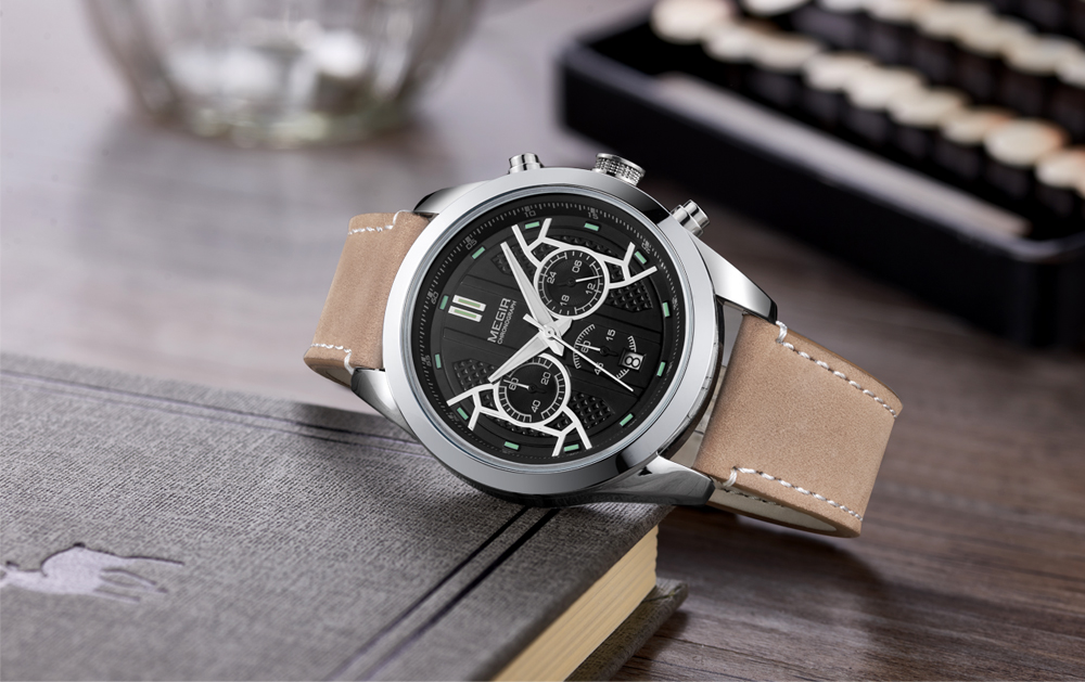 MEGIR 3016 Male Quartz Watch Chronograph 24 Hours Display Wristwatch