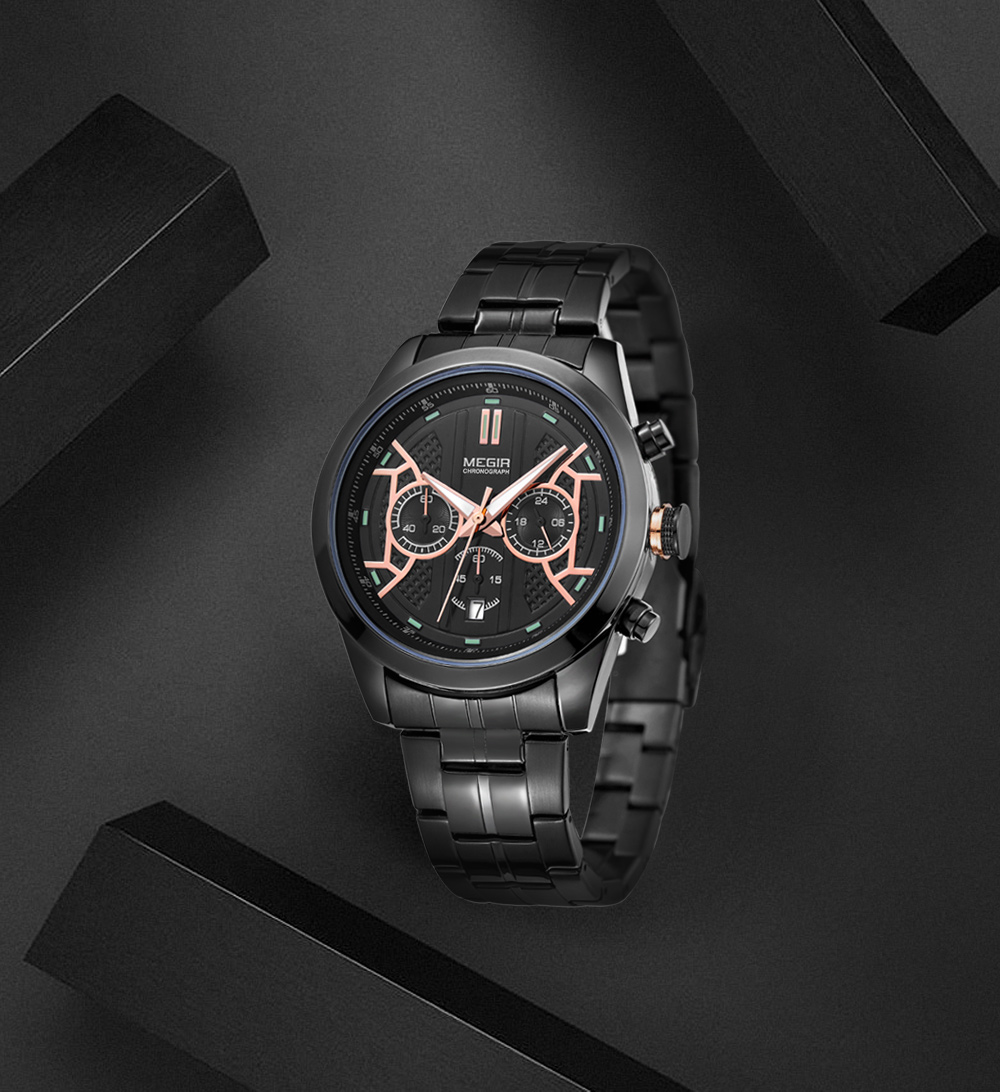 MEGIR 3016 Male Quartz Watch Chronograph 24 Hours Display Date Wristwatch