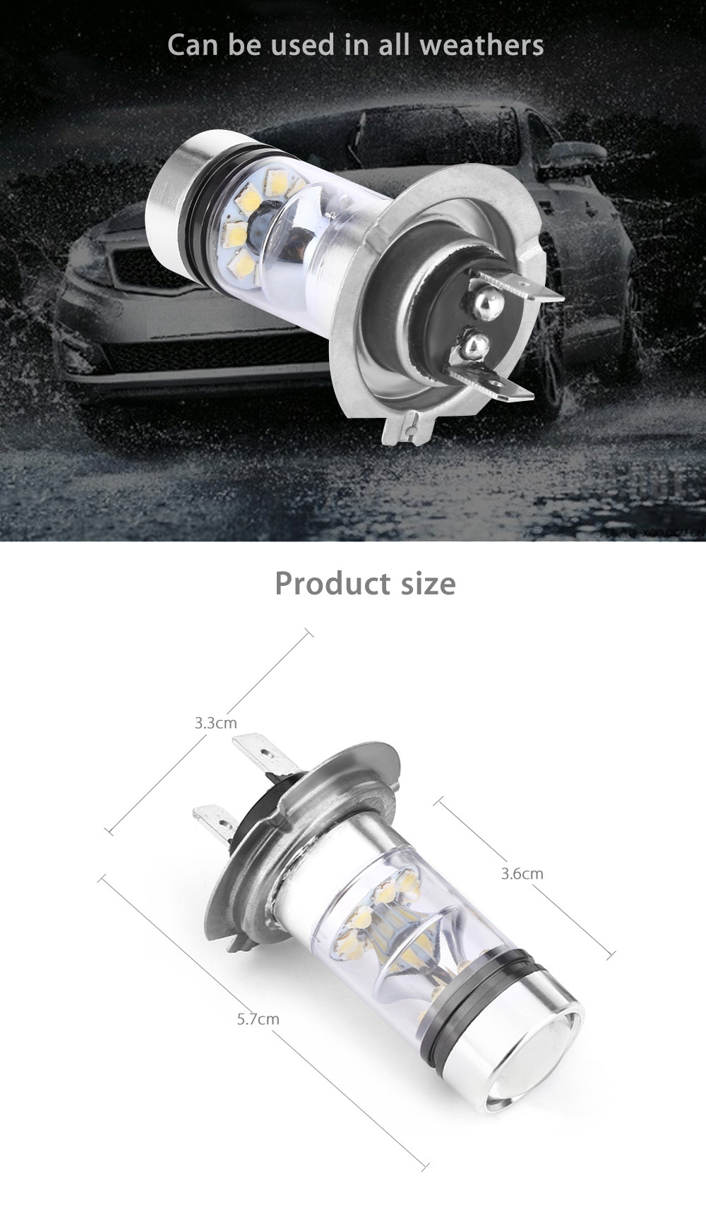 Pair of Universal Automobile H7 100W 6000K LED Fog Lamp Daytime Running Pure White Light