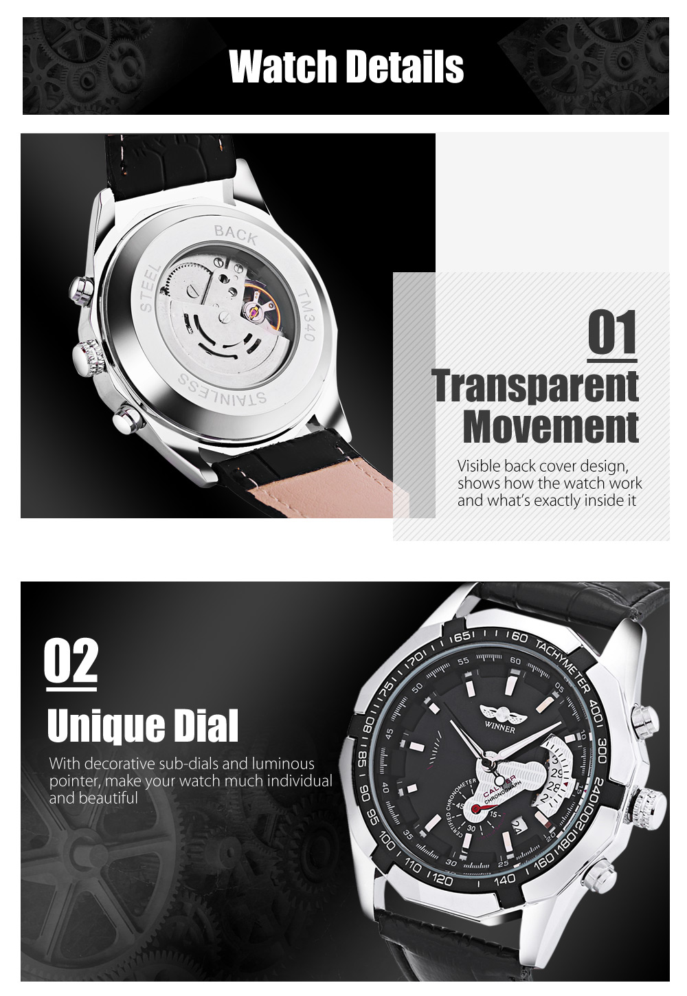 Winner F120535 Men Auto Mechanical Watch Calendar Luminous Wristwatch