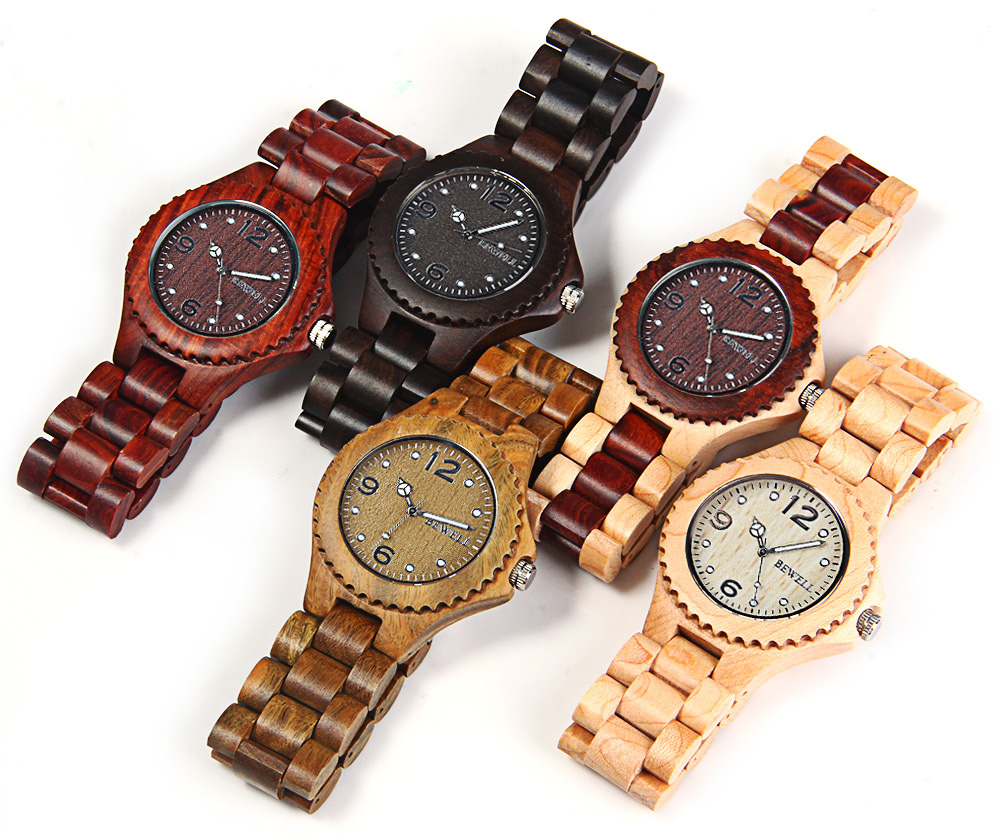 BEWELL ZS-W038A Sandalwood Wooden Unisex Quartz Watch Round Dial Wood Band