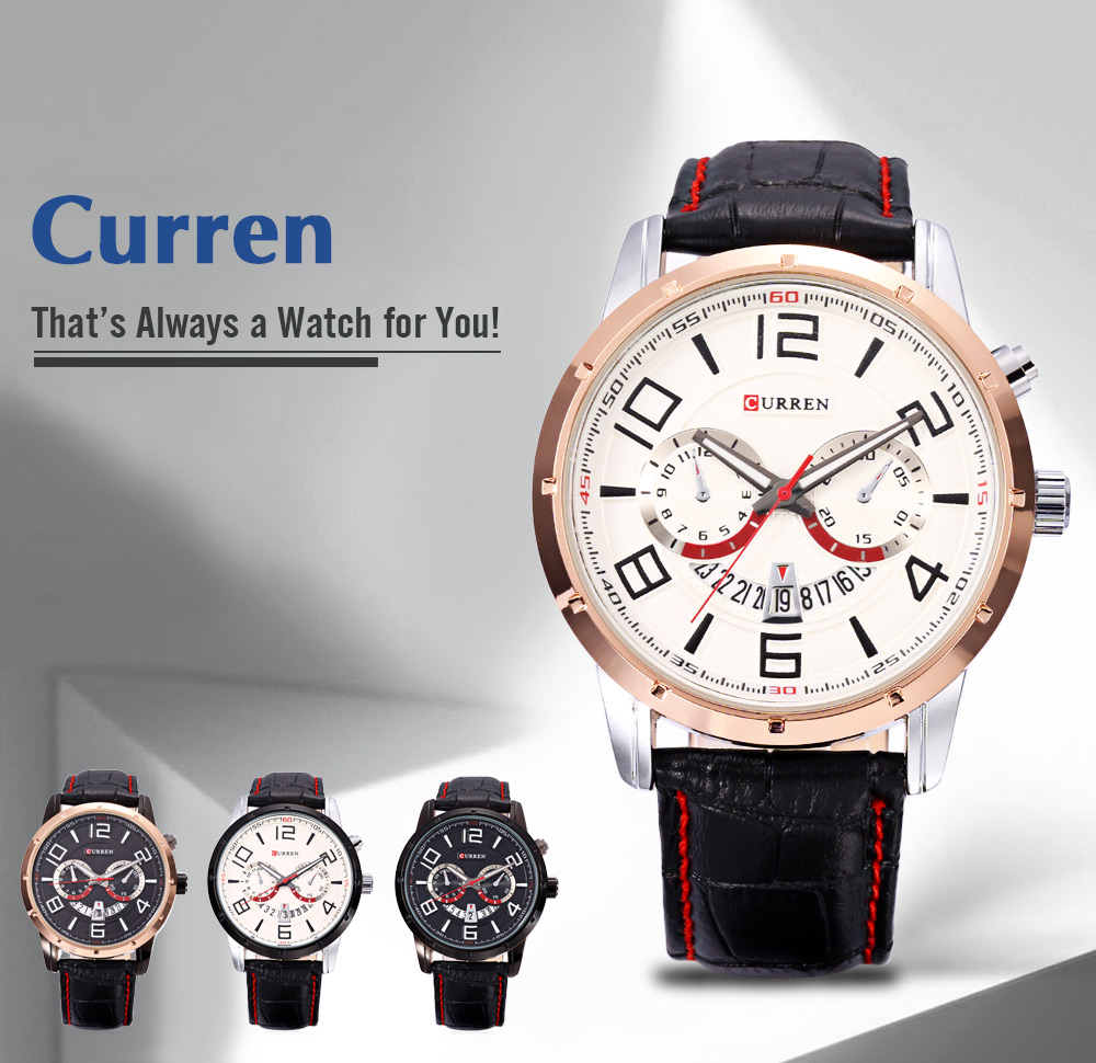 Curren 8140 Male Calendar Quartz Watch Luminous Men Wristwatch