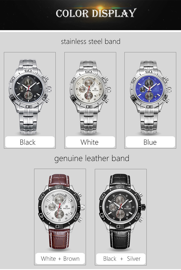 MEGIR 2019 Fashion Men Quartz Watch Chronograph Wristwatch