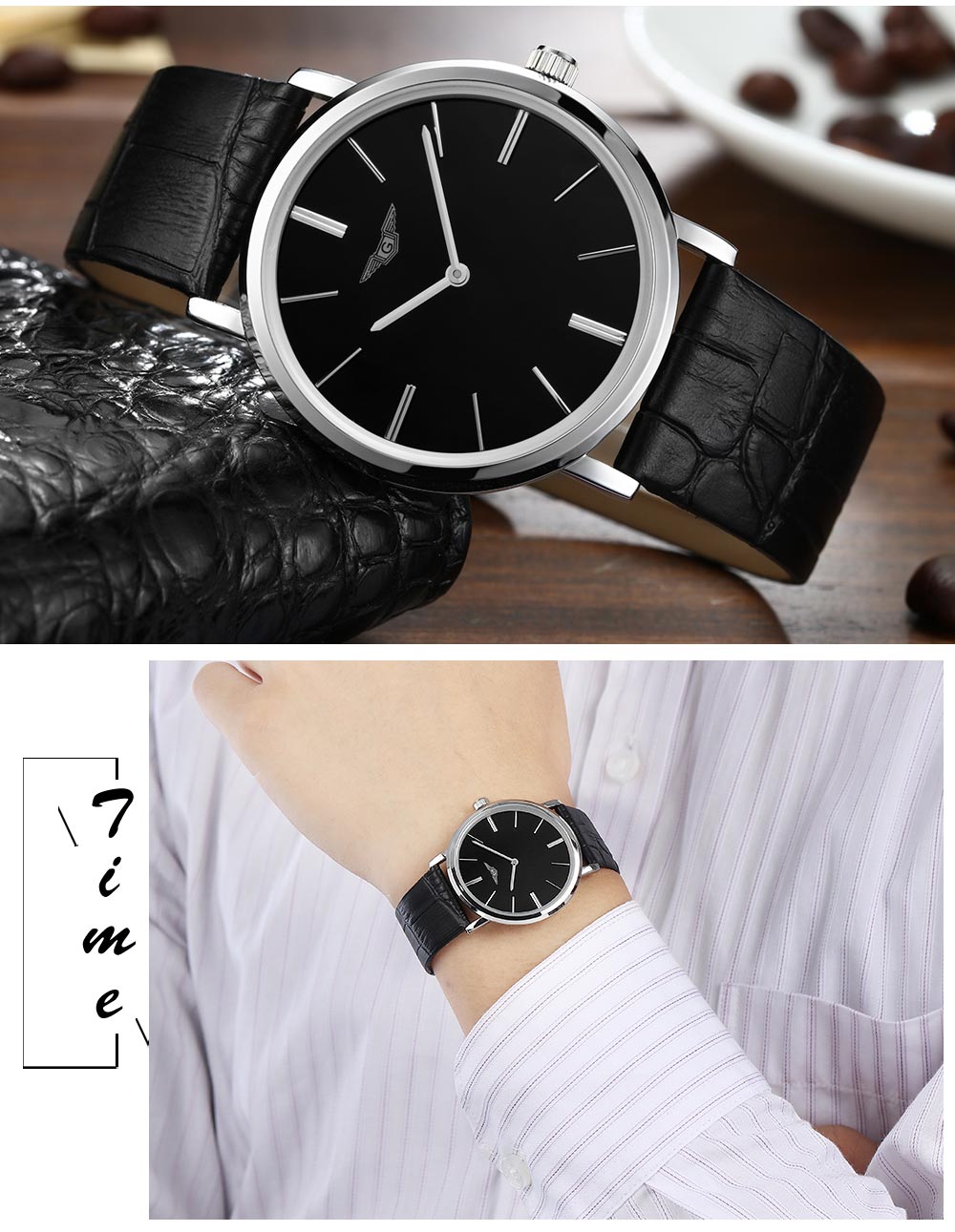 GUANQIN GS19029 Men Quartz Watch Ultrathin Watch Case Genuine Leather Band Wristwatch