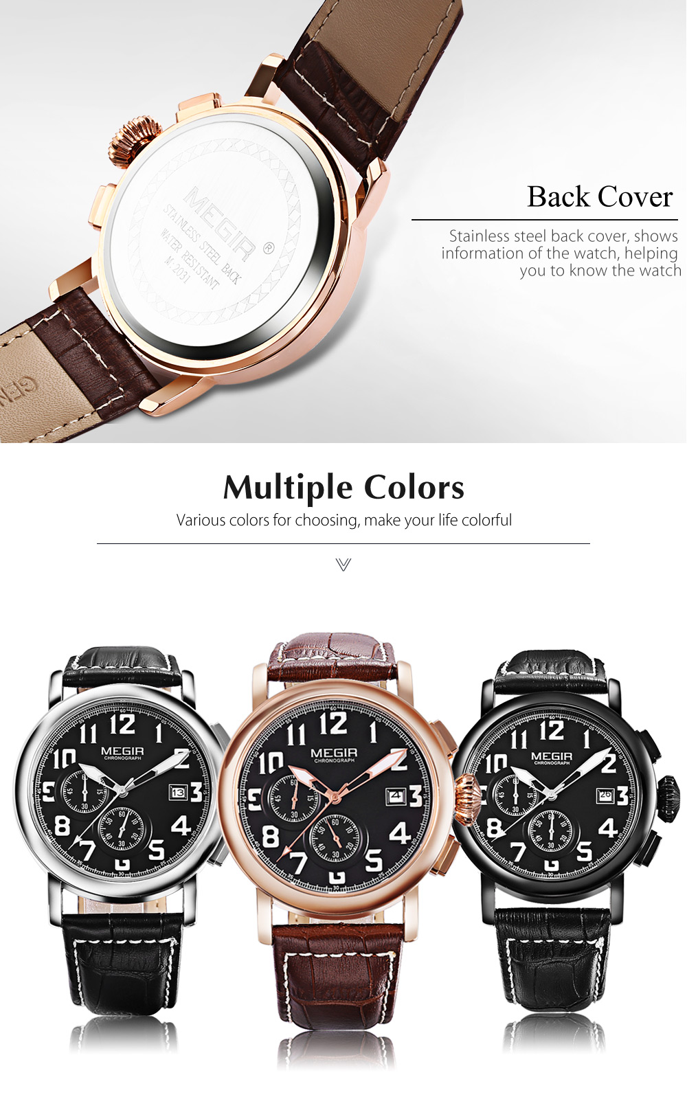 MEGIR ML2031 Male Quartz Watch Date Display Luminous Men Wristwatch