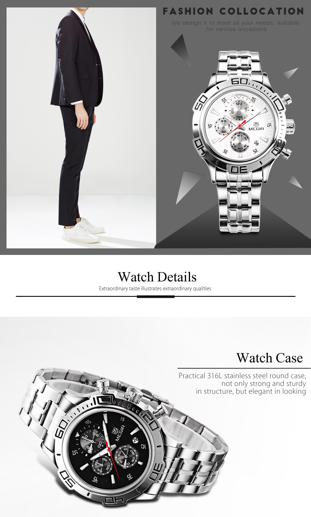 MEGIR ML2019 Male Quartz Watch Calendar Stopwatch Men Wristwatch
