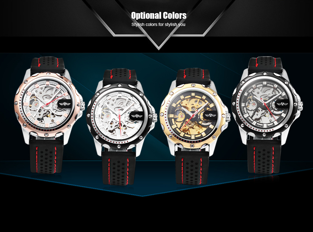 Winner Male Auto Mechanical Watch Luminous Silicone Band Men Wristwatch