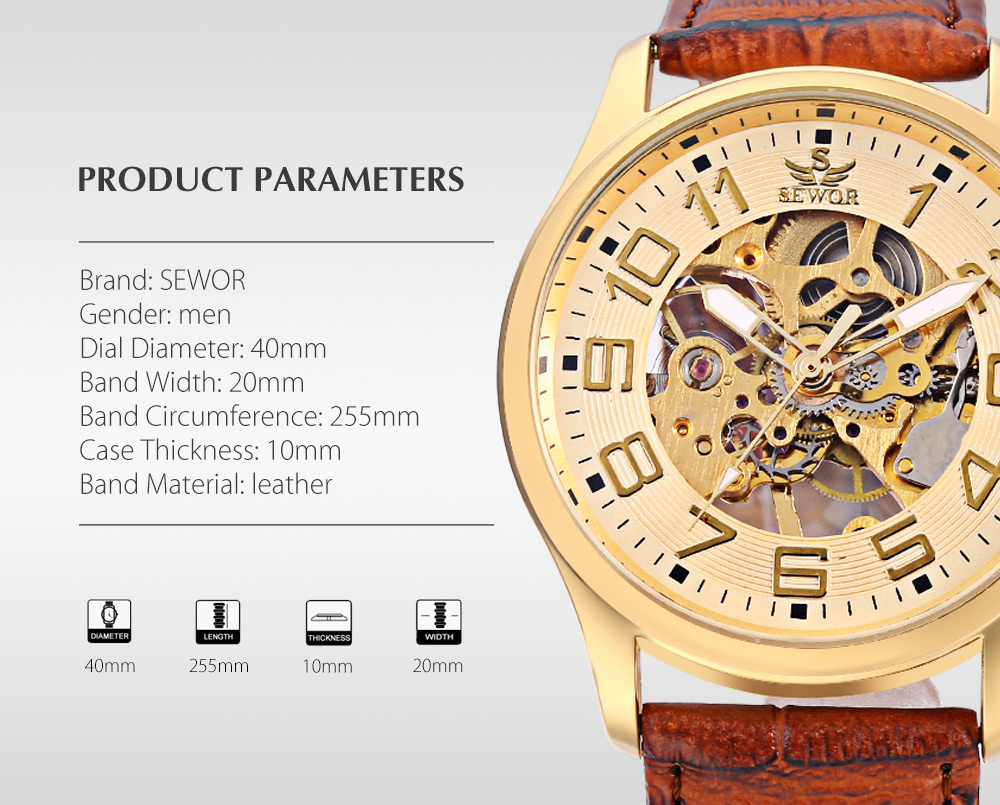 SEWOR SW037 Male Mechanical Watch Water Resistance Luminous Men Wristwatch