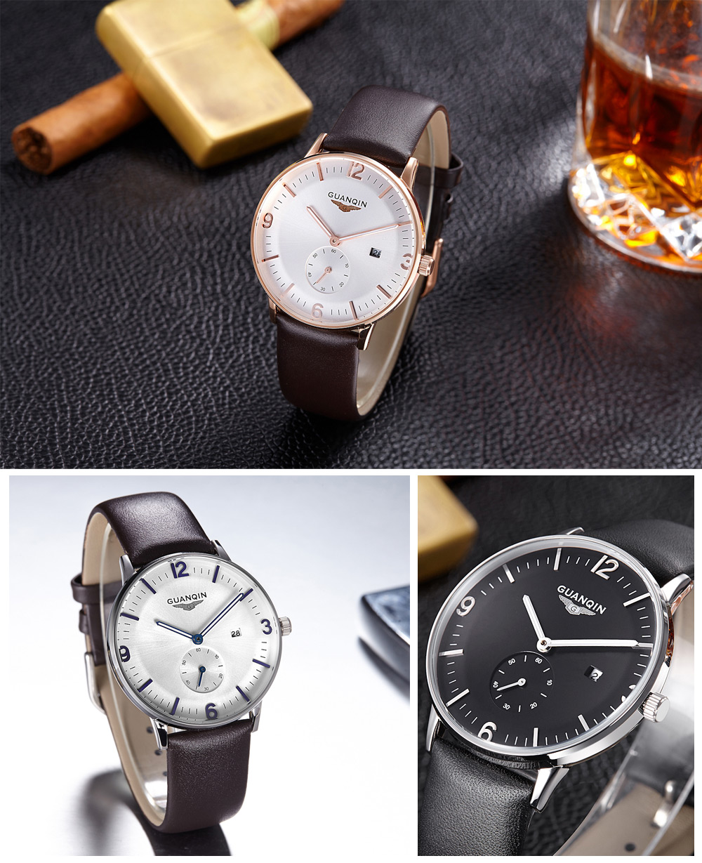 GUANQIN GQ13007 Male Quartz Watch Stopwatch Calendar Men Wristwatch