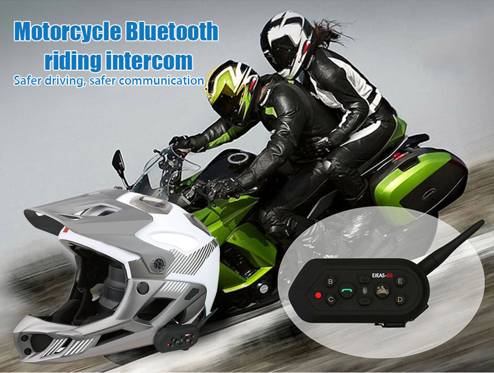 EJEAS - E6 Motorcycle Bluetooth Riding Intercom Two People Full duplex talking 1300M Effective Range