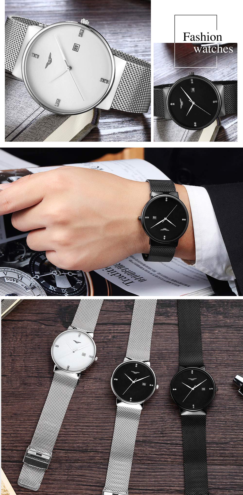 GUANQIN GS19054 Male Quartz Watch Calendar Artificial Diamond Scales Men Wristwatch