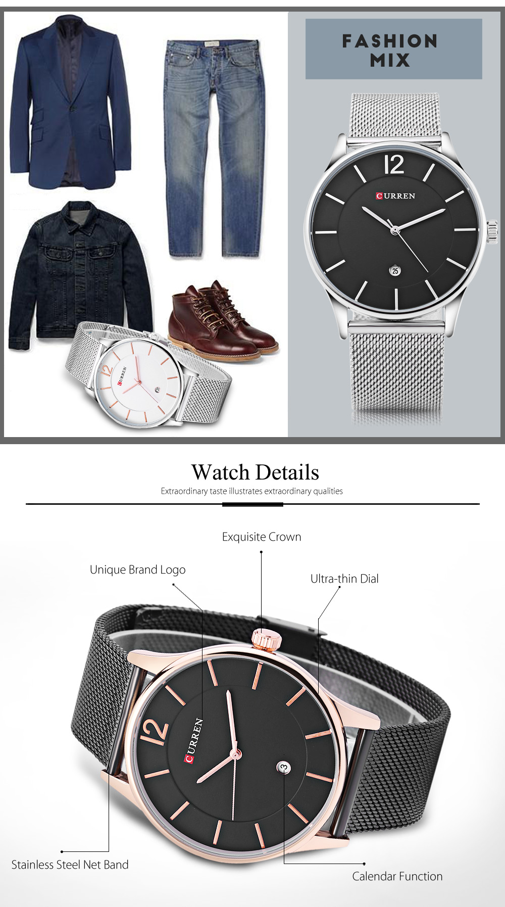 Curren 8231 Male Quartz Watch Ultra-thin Dial Calendar Men Wristwatch