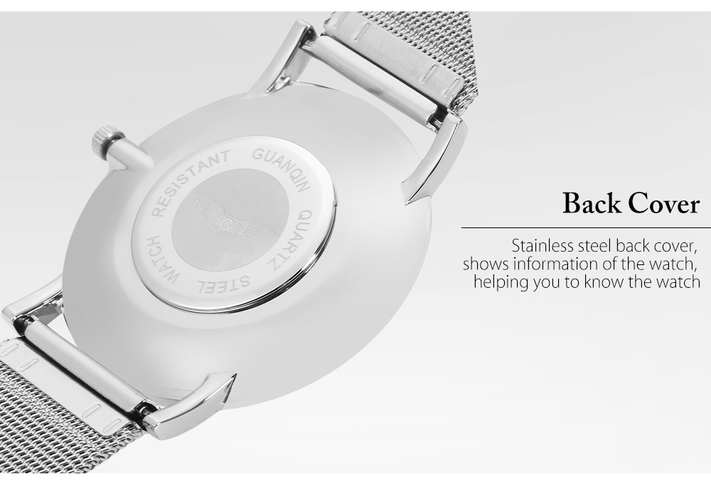 GUANQIN GS19056 Male Quartz Watch Ultra-thin Dial Stainless Steel Net Band Wristwatch