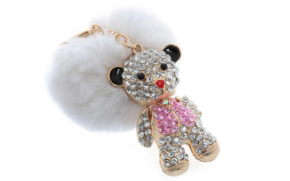 Fashion Alloy Diamond Cute Bear Plush Keychain Car Key Ring for Pendant Handbag