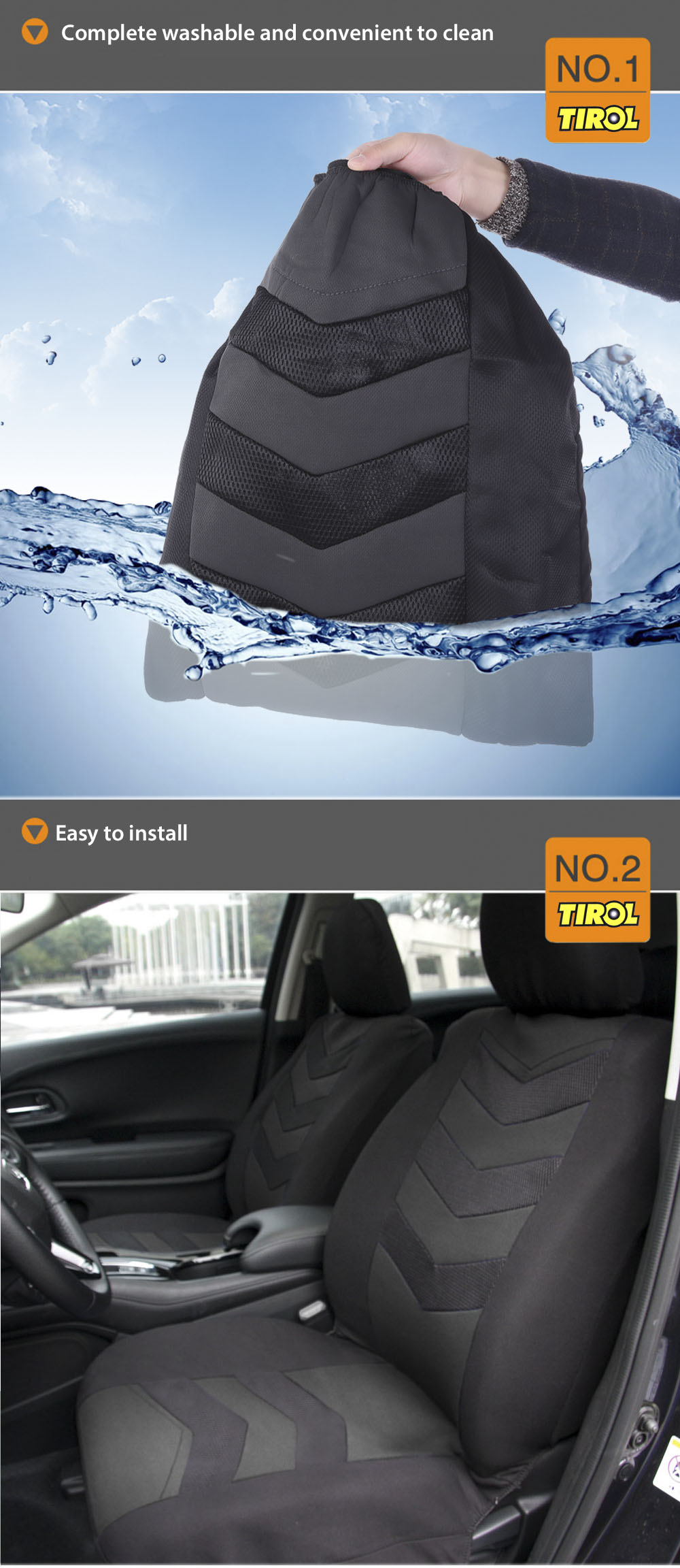 TIROL 4pcs Universal Car Front Seat Covers Interior Protector for Most Car SUV Sedan