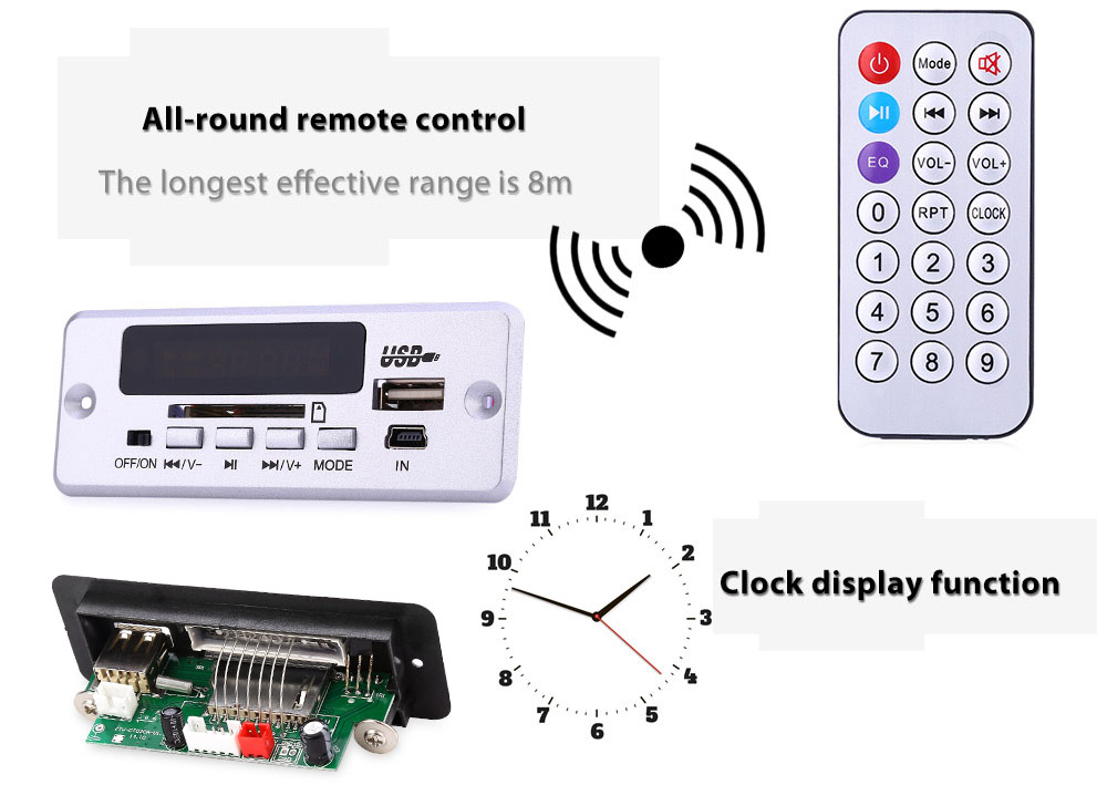 CT02CA MP3 Double Decoding Deck Remote Control WAV Decoder Power Cut Memory Function Clock Display