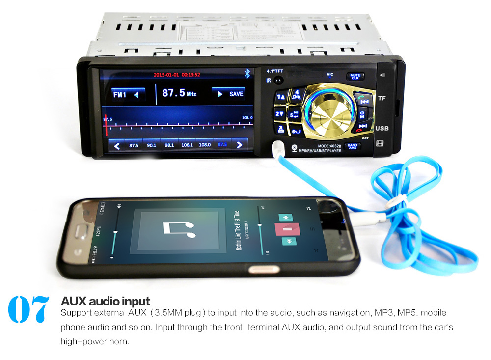 4032B 4.1 inch Vehicle-mounted MP5 Bluetooth Car Radio Multimedia Player Audio Video Display with Remote Control
