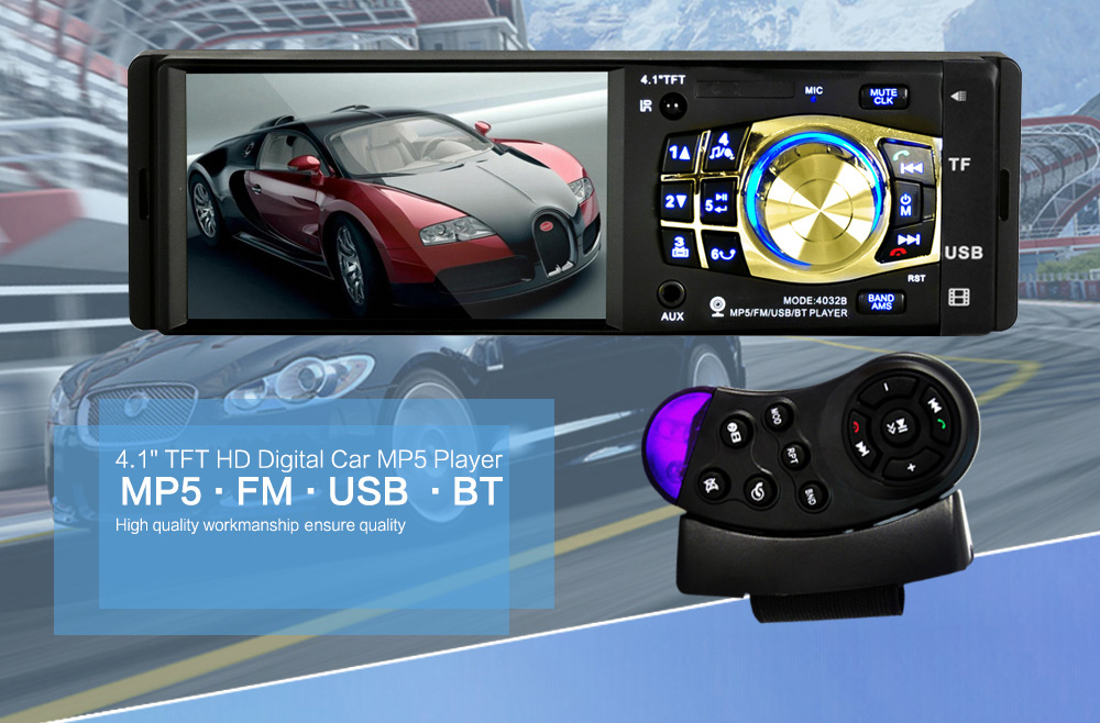 4032B 4.1 inch Vehicle-mounted MP5 Bluetooth Car Radio Multimedia Player Audio Video Display with Remote Control