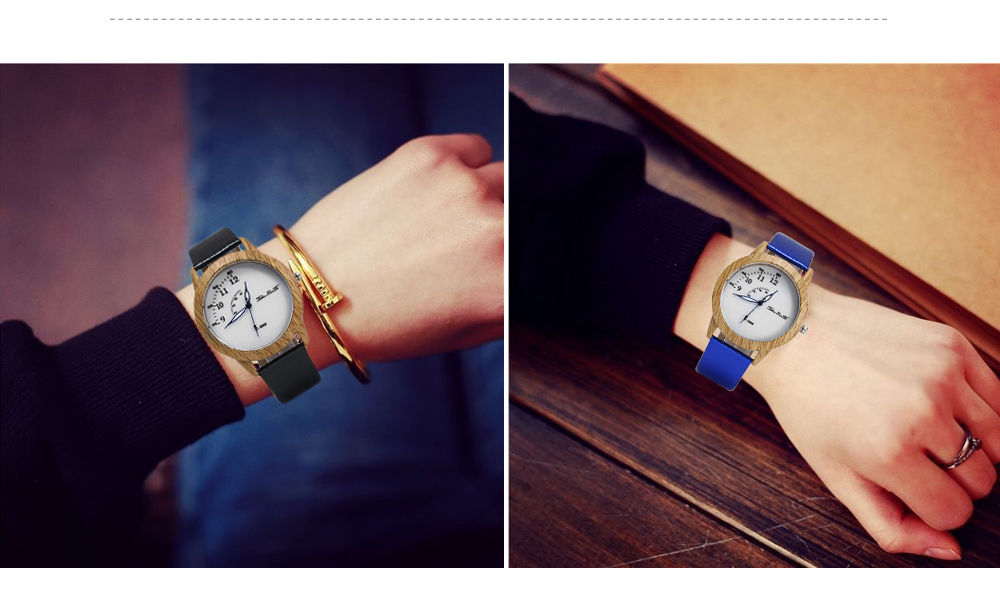 ZhouLianFa F - 366 Women Quartz Watch Imitation Wood Grain Case Wristwatch
