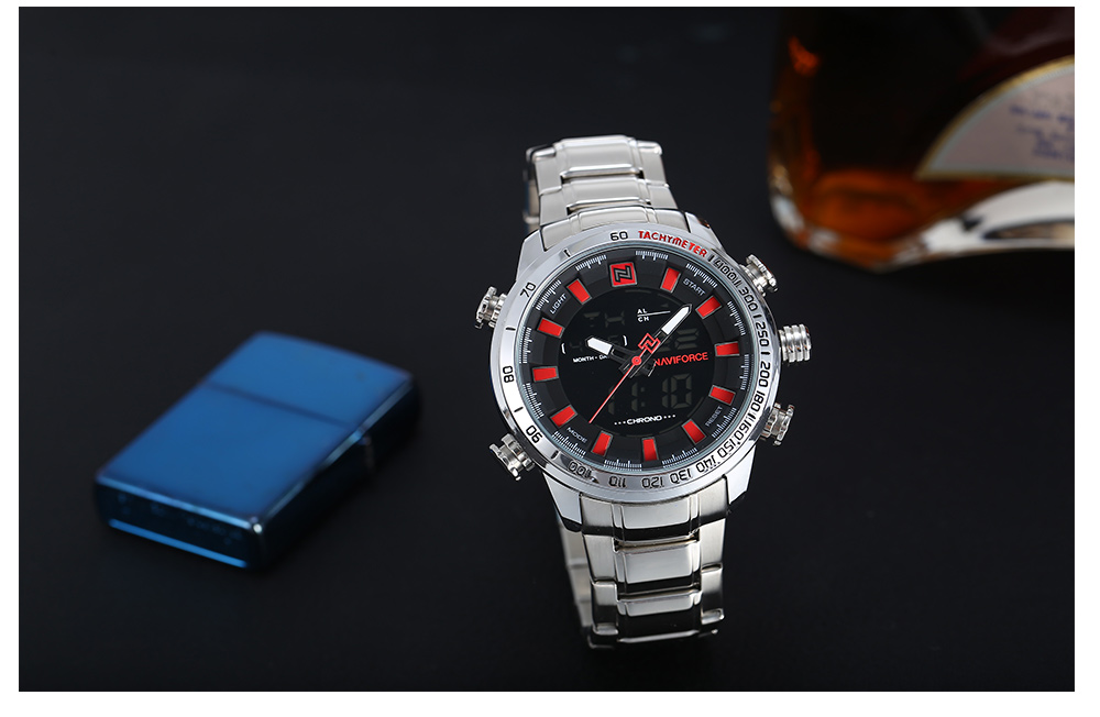 Men Dual Movt Watch Luminous Alarm Calendar Chronograph 3ATM Wristwatch